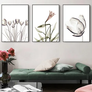 

Modern Flower Wall Art Painting Transparent Flower North Europe Poster Living Room Decoration Background Wall Painting Frameless