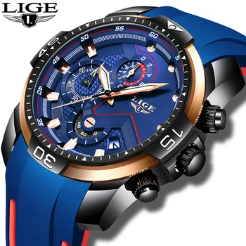 

2020 LIGE Blue Silicagel Mens Watches Top Brand Luxury Man Military Quartz Clock Male Sport Waterproof Watch Men reloj hombre