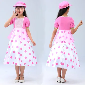 

Movie Toy Story 4 Bo Peep hat Cosplay Costume Toy Story Dresses Kids girl Cute polka dot dress Cosplay Halloween party Costumes