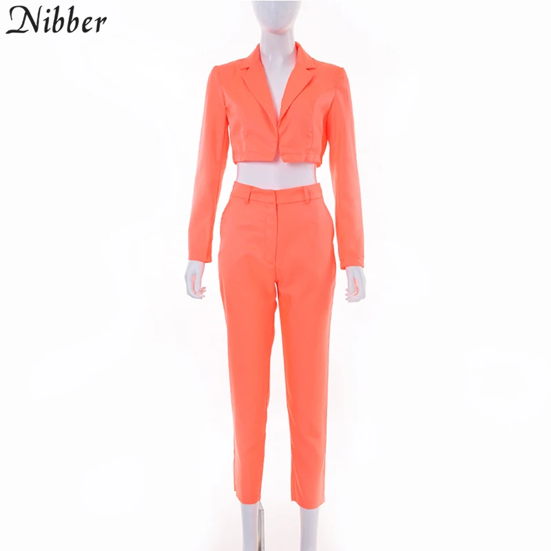 Nibber, неоновый цвет, тонкое пальто, кардиган, pantalon femme, 2 предмета, костюмы для женщин,, осень, зима, для офиса, для девушек, уличный повседневный комплект - Цвет: only sets