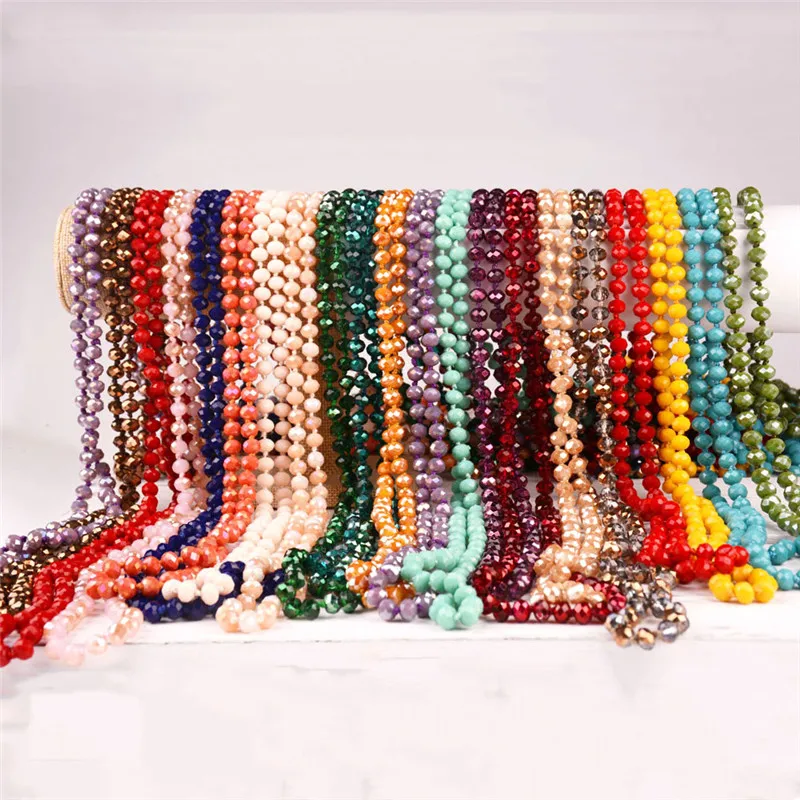 

Fashion Bohemian Jewelry 8mm Crystal Long Hand Knotted Glass Crystal Necklace Women 60"