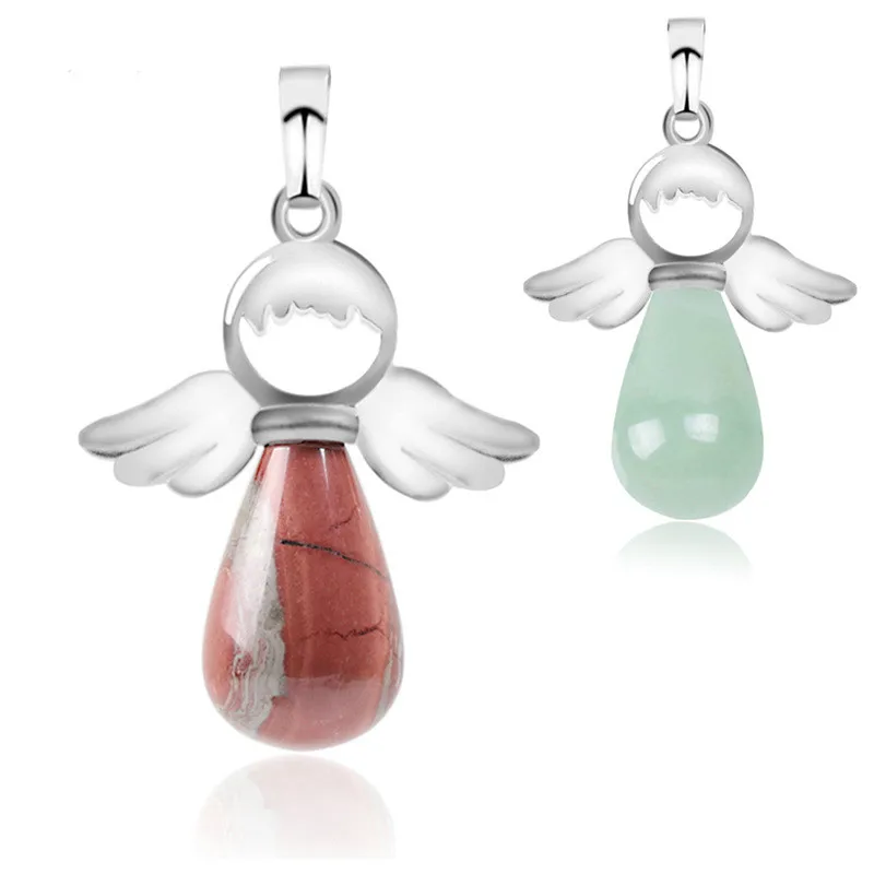 

2Pcs/pack Stone Pendants Pop Angel Wing Shape Natural Stone Agate Rose Quartz Crystal Creative New Women Adorn Article Wholesale