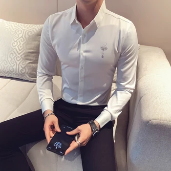 

2020 NEW Casual Business Shirt Men Long Sleeve Slim Fit Shirts Men Dress Streetwear Social Tuxedo Men Clothes Chemise Homme