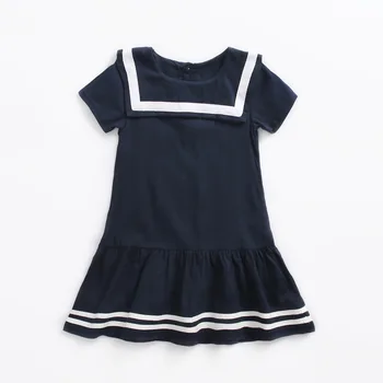 

Spring and Summer Dress Kids Girls Dress Sapphire Blue Navy Collar Cotton Girls Dress