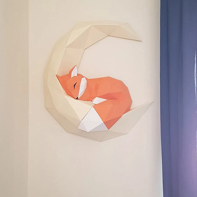 HHO-INS, сделай сам, скандинавские 3D, лиса, луна, настенные украшения, подвесные части, простая девушка, гостиная, бумага, художественная фотография, украшение для детской комнаты