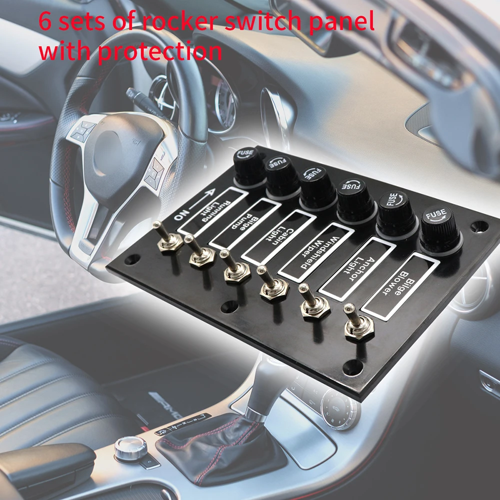 Car-Switch-Panel-6-Gang-With-Fuse-Protection-ON-OFF-Rocker-Toggle-DC12 ...