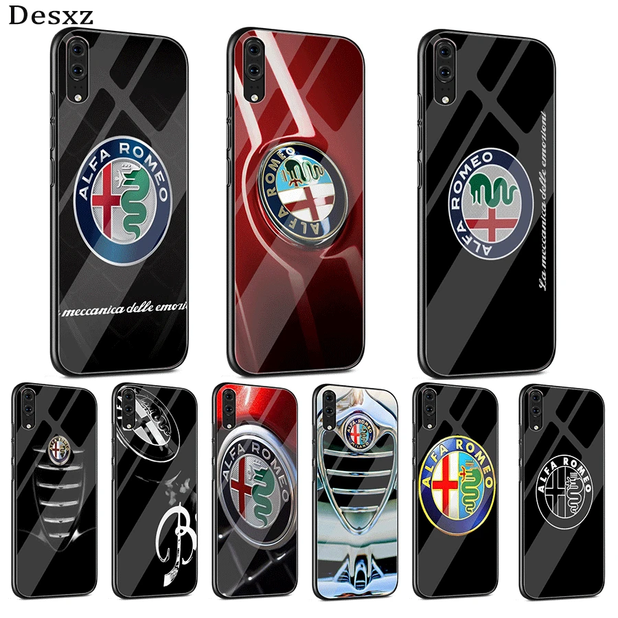 

Glass Mobile Phone Case For Huawei P30 P10 P20 7A Y6 Y9 P Smart Mate 20 Honor 9 10 8X Lite Pro Cover Alfa Romeo Logo