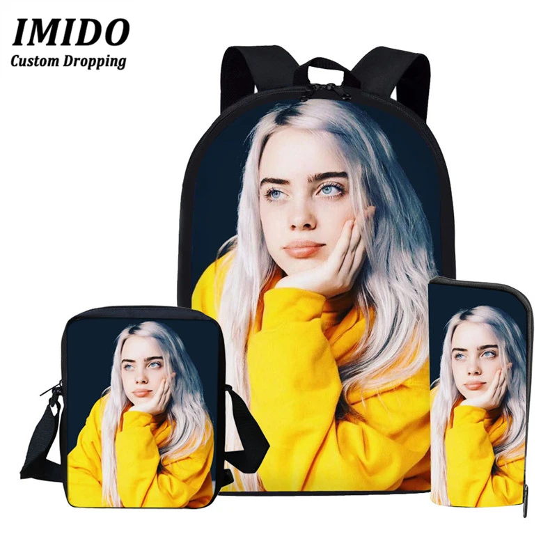 Имидо Billie Eilish 3 шт./компл. Рюкзак Back To School детская книга мешок для маленькой девочки распылитель ранцевого типа для подростков Mochila Escolar