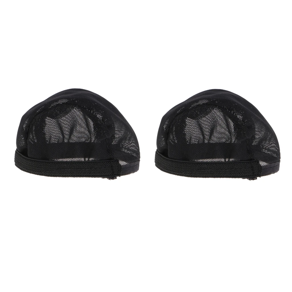 2 Pieces Doll Wigs Cap Headgear Cap for 70cm Uncle Male BJD Doll Fixed-Wig Net DIY Making Accessories Black