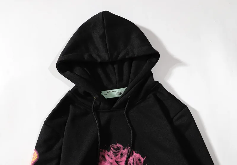 Off White19ss Ow черный и белый с рисунком земли наконечник стрелы напечатаны петельным ворсом мужчины и женщины макет из двух частей с капюшоном пуловер H