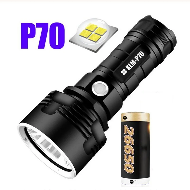 Супер мощные аккумуляторные светодиодный фонарик тактический фонарь USB Водонепроницаемая лампа сверхъяркая фонарь кемпинг фонарик - Испускаемый цвет: P70 1PC Battery