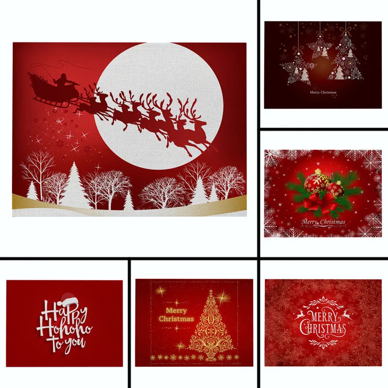 

mling 1pcs Creative Christmas Cotton Linen Art Placemat Red Series Rectangular Insulation Pad Western Placemat