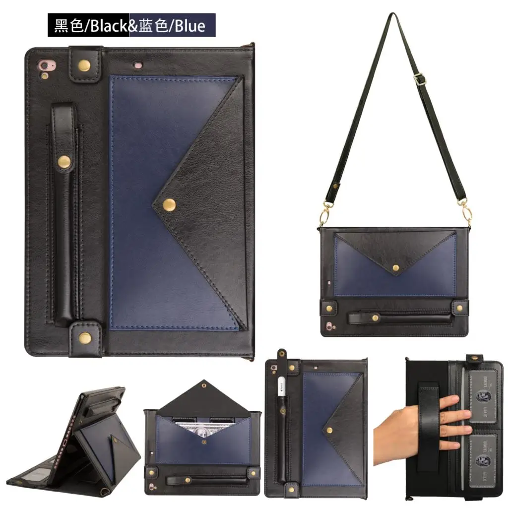 Black Blue Чехол для iPad 9,7,,, Чехол для iPad Air 2, Air 1, чехол, 5, 6, 5-го, 6-го поколения, сумка через плечо, кожа, умный чехол - Цвет: Black Blue