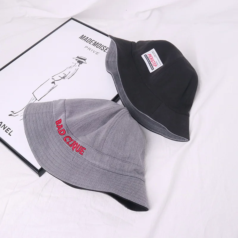 Harajuku Small Eaves Letter Embroidery Bucket Hat Women Pure Color Double-sided Fisherman Hat For Ladies Casual Joker Basin Hat