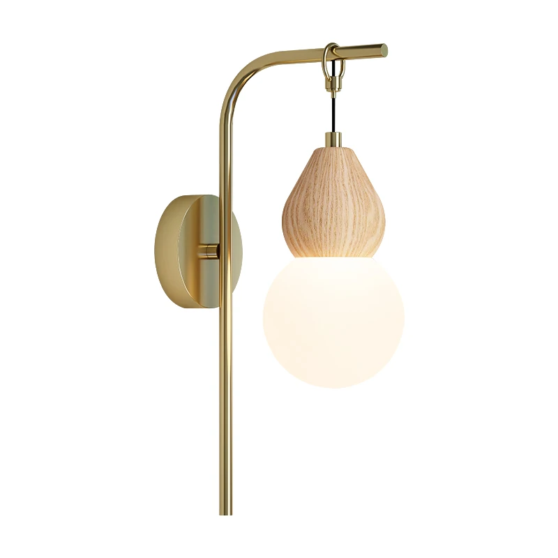 

New Design Brass Wall Lamp With Glass Shade Creative Foyer Bedroom Restaurant Gourd Shape Oak Wall Bracket Light Indoor Lighting