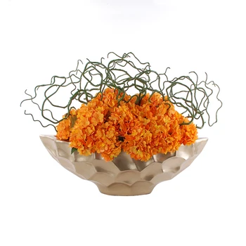 

INDIGO - 5pcs/Lot Orange Hydrangea With Leaves Silk Flower Table Decorative Artificial Flowers Wedding Party Event Free Shipping