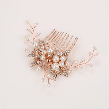 

Tuliper Flower Wedding Hair Jewelry For Women Hair Combs Pearl Hairpins Female Headpieces Bridal Accessories Femme Rose Gold