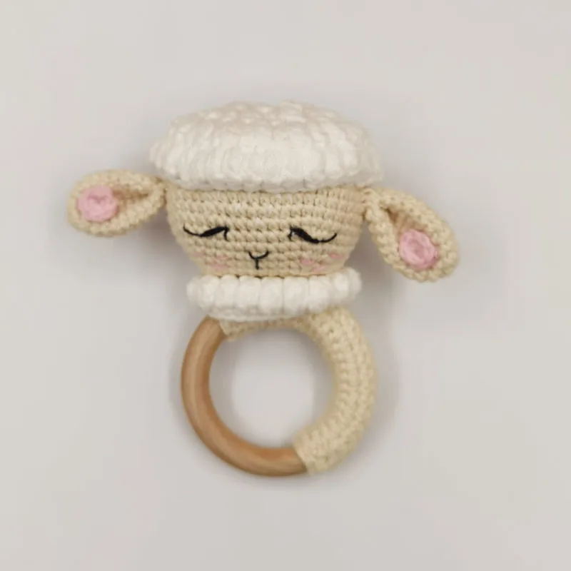 Crochet Sheep Rabbite Toy Set Comfort towel Baby Rattle Biting Ring Handmade Baby Teething Ring Stuffed Plush Toys Gifts 5
