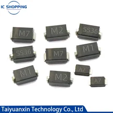 100PCS M1 M2 M4 M7F A7 1A SMA Retificador Diodo SMD 1N4001 4002 4004 4007 SS310 RS1M RS2M ES1D ES1J US1M DO214AC Diodos Schottky