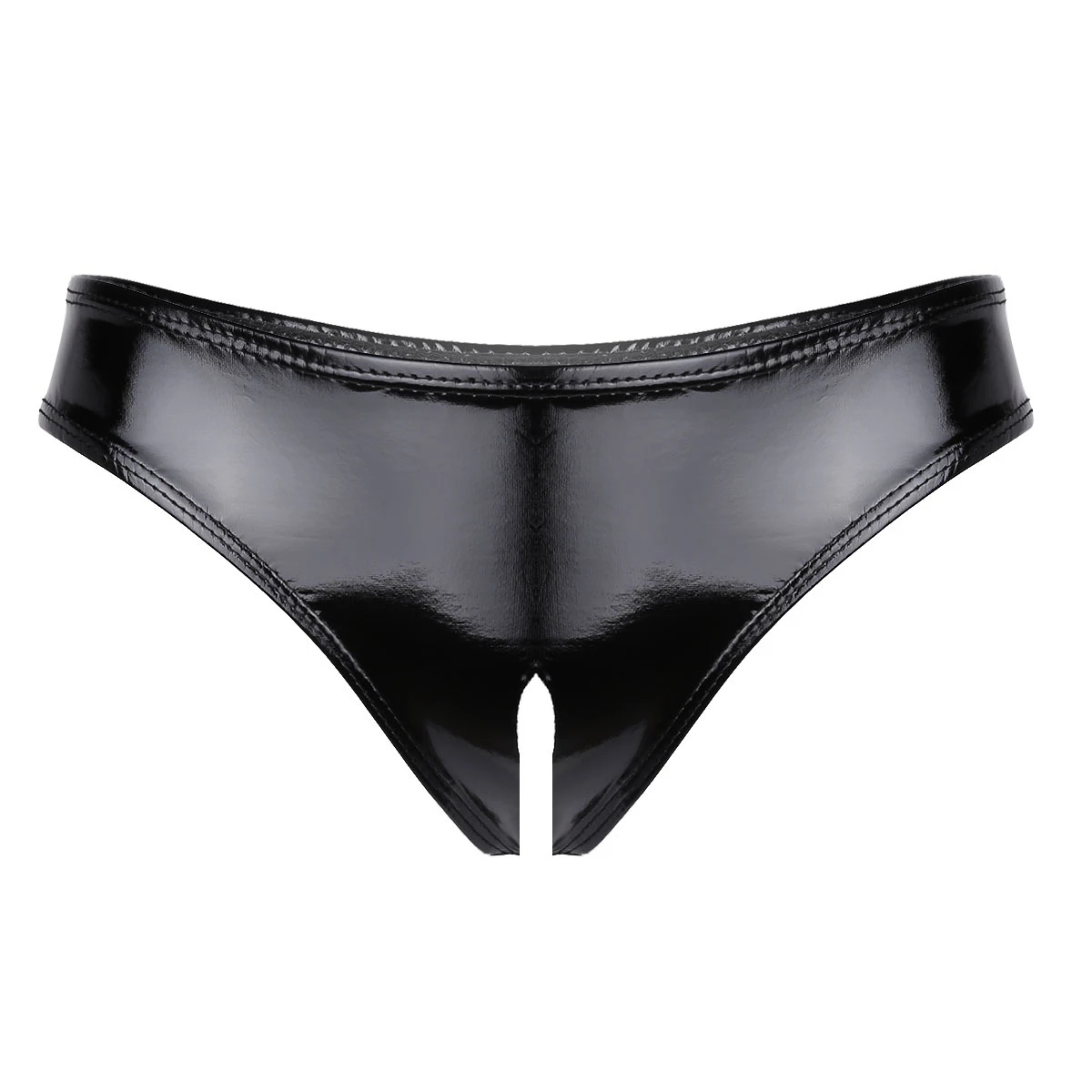 Womens Lingerie Crotchless Panties Wet Look Patent Leather Open Crotch ...