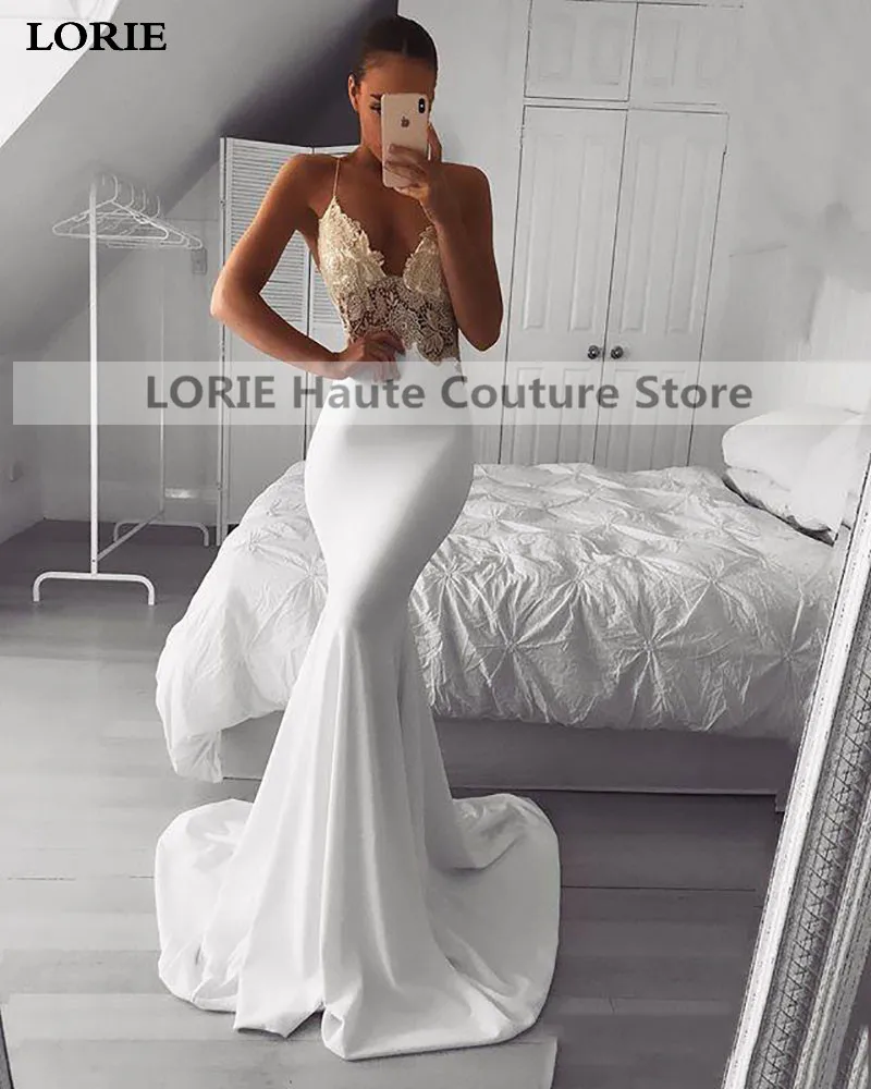 LORIE Русалка свадебное платье мягкий Атлас Vestidos de novia винтажное кружевное свадебное платье на тонких бретельках Свадебные платья