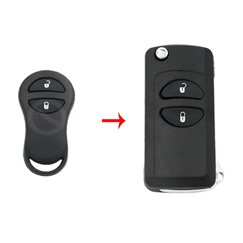 Flip 2 buttons Remote Key CASE for Jeep Grand Cherokee Chrysler PT Cruiser Voyager CONVERSION to flip key with uncut blade