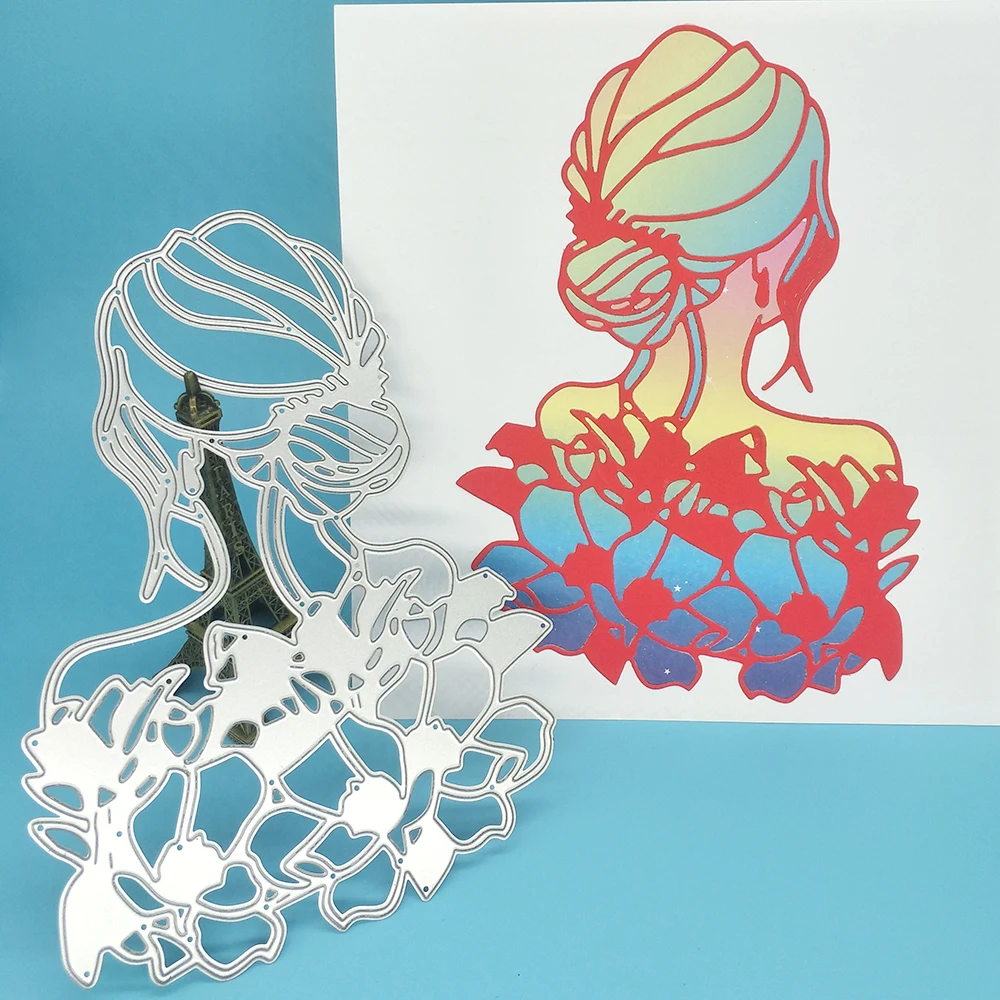 

Beautiful woman, lady, girl back view flower metal cutter mold scrapbook photo album greeting card decoration DIY handmade art