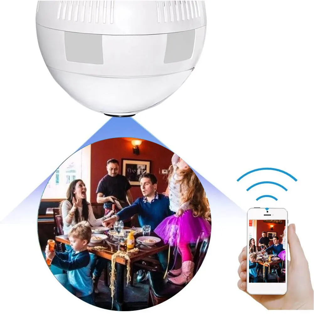 Hot Sale 360 Degree LED Light 1080P Wireless Panoramic Home Security WiFi Fisheye Bulb Lamp IP Camera Two Ways Audio Security