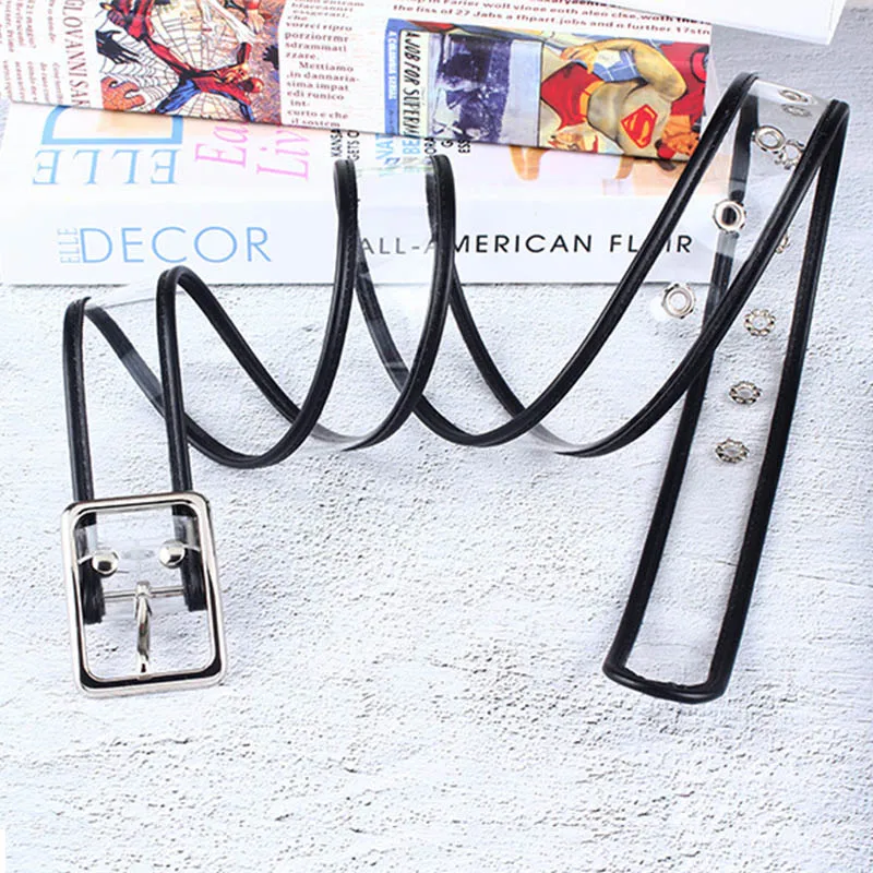 New Design Women Transparent Belt Heart Round Square Metal Pin Buckle Waist Dress Jeans White Fashion Waistband Straps Z40
