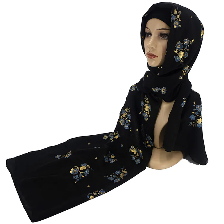 9 Цветочный бронзирующий фольгированный шарф для женщин тонкий хиджаб, Пашмина для женщин Длинная повязка на голову платок для женщин - Цвет: 9