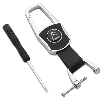 

1PC Fashion 3D Metal + leather Car Logo Keychain Key Rings for Citroen C4 C1 C2 C8 C5 C3 C6 C-ELYSEE VTS Car styling accessories
