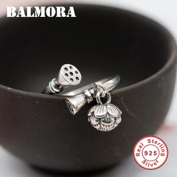 

BALMORA Original 100% Real 925 Sterling Silver Rings For Women Lotus Open Ring Vintage Finger Ring Valentine's Day Jewelry Gift