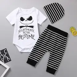 ISHOWTIENDA Хэллоуин для новорожденных мальчиков и девочек, комбинезон с кошмаром + полосатые штаны, шляпа, комплект одежды, комплект одежды, enfant