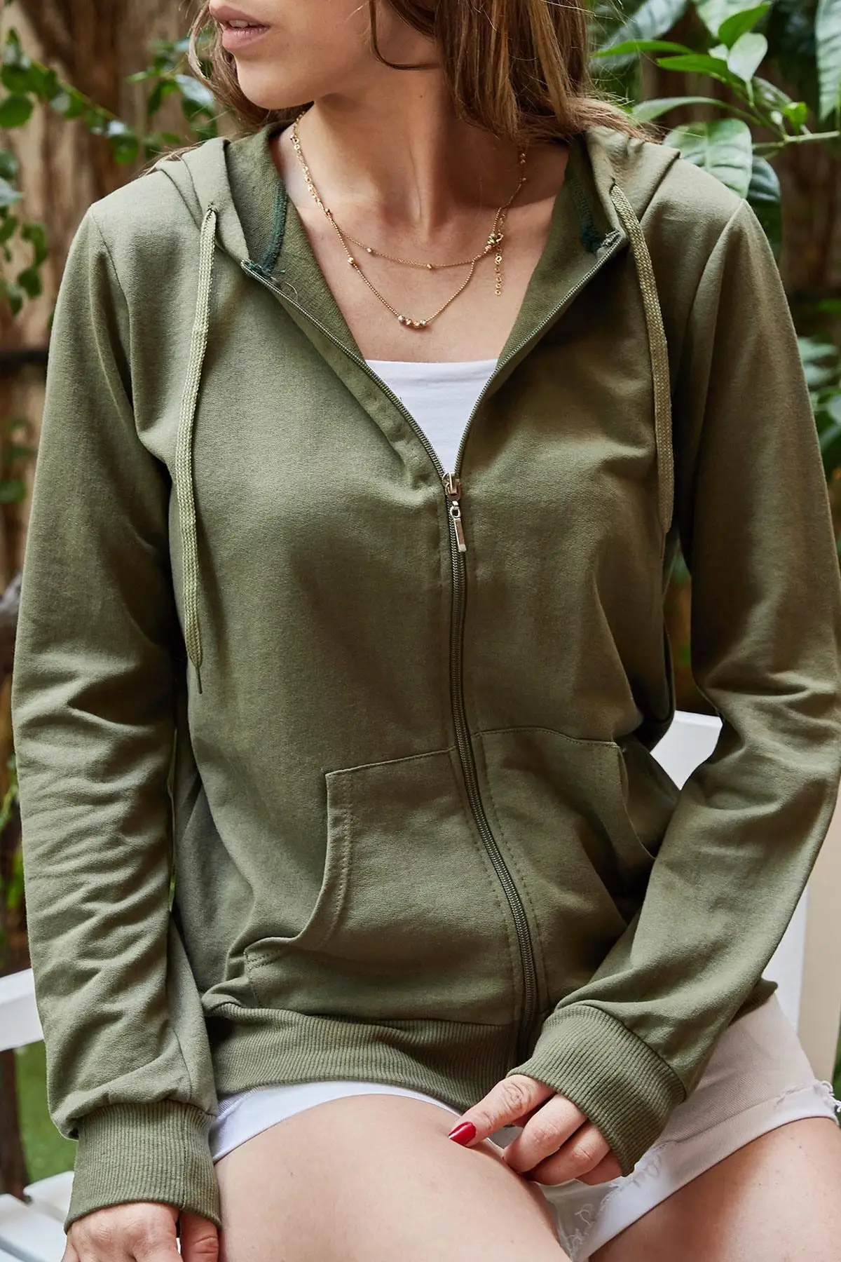 

Xhan Women Khaki Zipper Sweat 9YXK8-41601-09