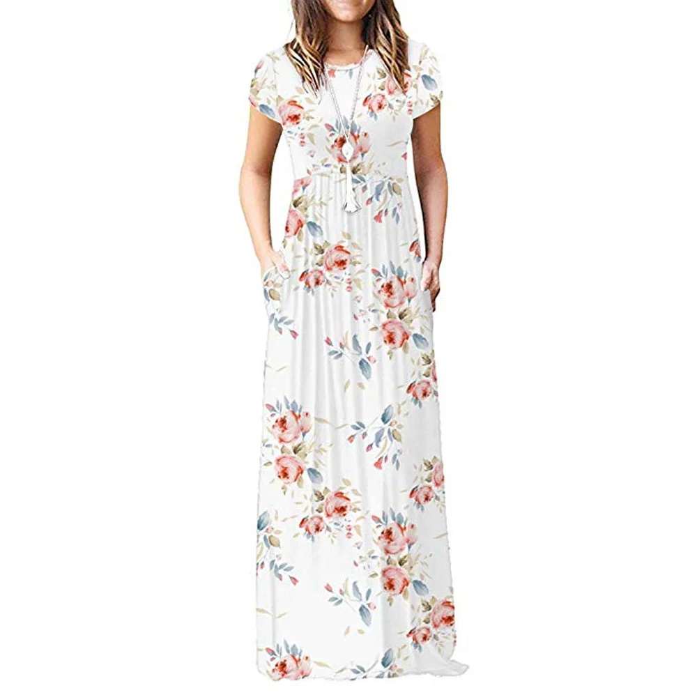 Женское платье с коротким рукавом и принтом Boho повседневное длинное винтажное