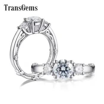 

Transgems New Vintage 10K White Gold 3 Stone Ring 1.54CTW Round Moissanite Engagement Ring for Women Fine Jewelry