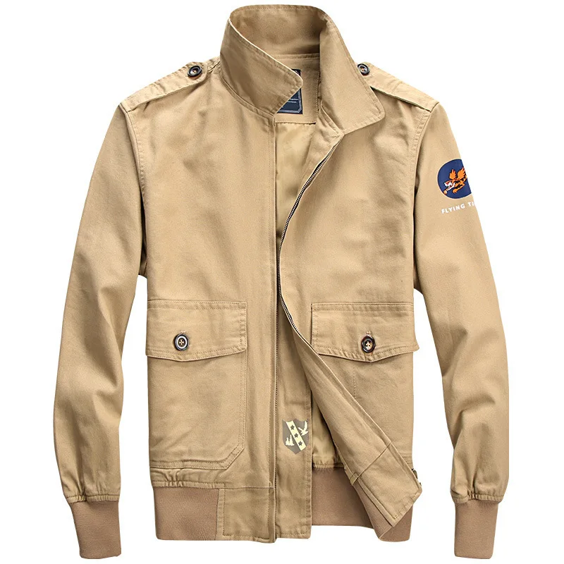 

Мужская винтажная куртка в стиле милитари, демисезонные куртки, пальто, Повседневная модная мужская одежда из чистого хлопка с несколькими карманами и воротником-стойкой