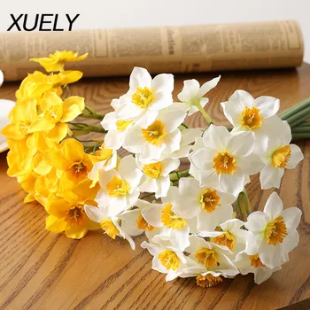 

6pcs/Lot European-style Simulation Narcissus Flower Living Room Window Decoration Fake Flowers Wedding Scene Decor Daffodil