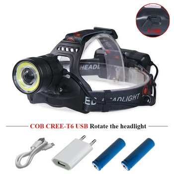 

5000 Lumen LED Headlamp 4 Modes Zoomable LED Headlight Camping Head Torch CREE XM-L T6+COB LED Hunting Head Lights Lantern 18650