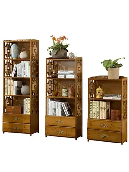 

Chinese drawer bookcase simple bamboo shelf living room rack solid wood floor storage rack simple