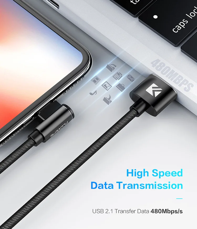 Floveme локоть кабель для передачи данных для Apple 5V 2,1 устойчивый 1 м мобильный iPhone зарядный кабель