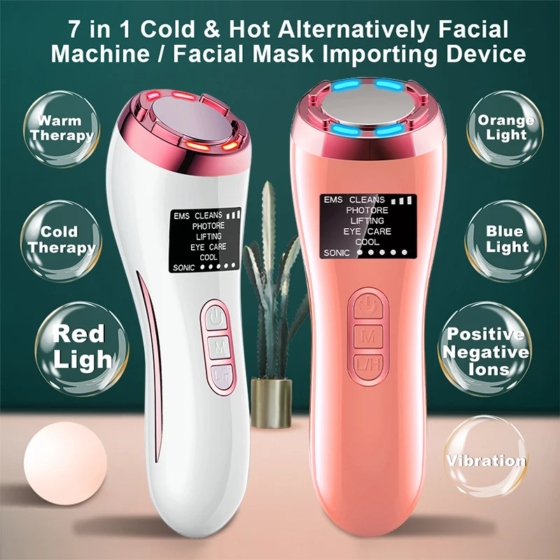 

EMS LED Photon Therapy Sonic Vibration Wrinkle Remover Hot Cool Treatment Anti Aging Skin Rejuvenation Machine Facial Massager