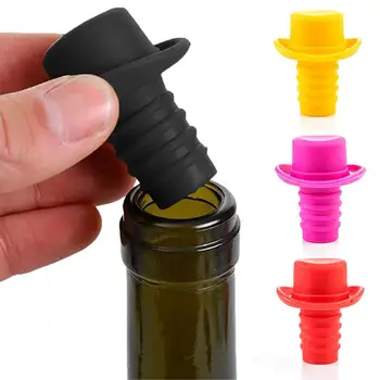

5pcs Wine Bottle Stopper Silicone Hat Design Bottle Stopper Bar Tools Accessories Wine Stopper Vacuum Sealed