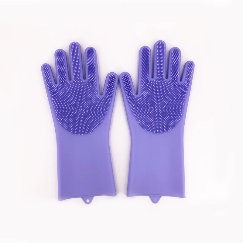 Purple 1 пара для мытья посуда уборки перчатки волшебные силиконовые резиновые перчатки для мытья посуды Щетка для домашнего хозяйства инструмент для чистки кухни скраб - Цвет: Purple