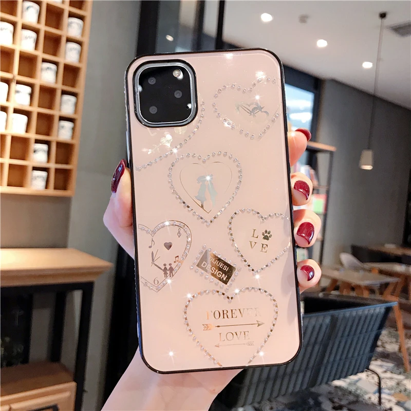 gold Для Apple iphone 11 чехол роскошный Алмазный Блеск Любовь защитный чехол для iphone 11 Pro Max iphone 11 11Pro чехол для телефона - Цвет: gold