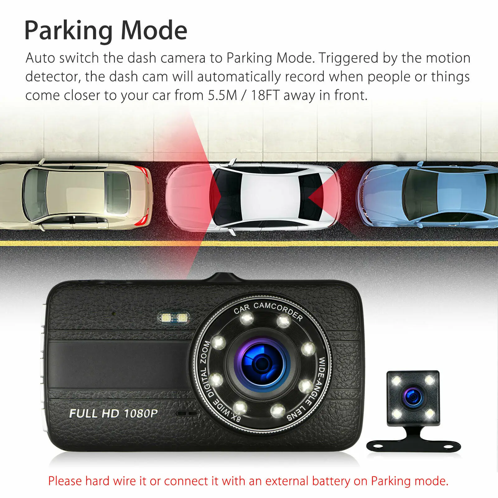 " 1080 P двойной объектив приборной панели автомобиля DVR видео рекордер Dash Cam с 8 светодиодами инфракрасная ночная версия g-сенсор камера заднего вида Автомобильные видеорегистраторы