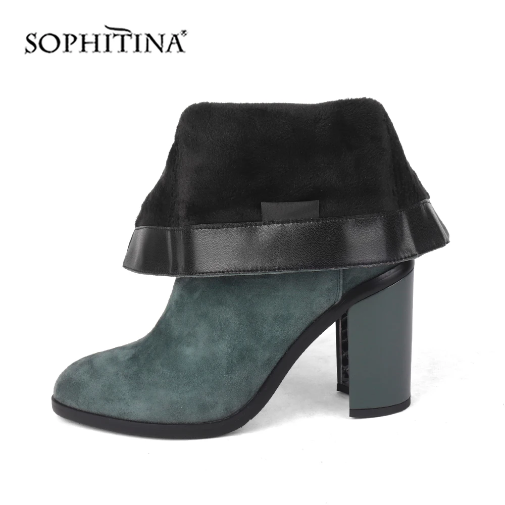 SOPHITINA/ботинки с круглым носком; Высококачественная замшевая однотонная удобная обувь на квадратном каблуке; Модная элегантная обувь на молнии; женские ботинки; PC211