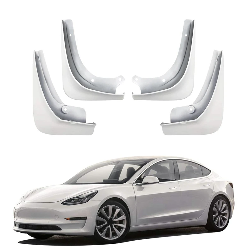 Palas para Tesla Pacote de 4 Model Respingo Guardas Flap Mudguards Fender Pintado Gloss Branco 3 Mud