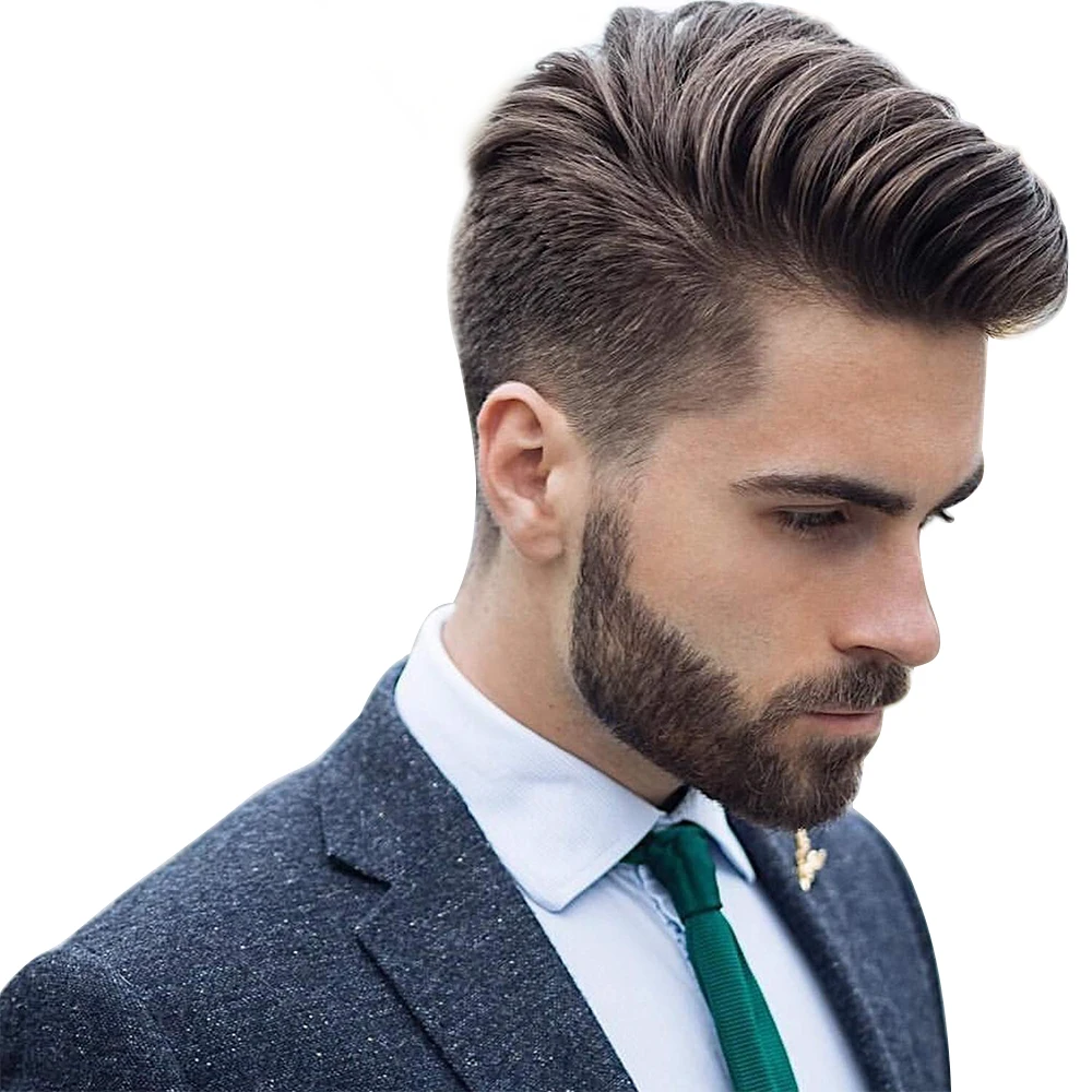 

AIYEE Human Hair Toupee for Men with Transparent Thin Skin PU Hair Wig Three Style for Man Handsome Top Replacement Hair Toupee