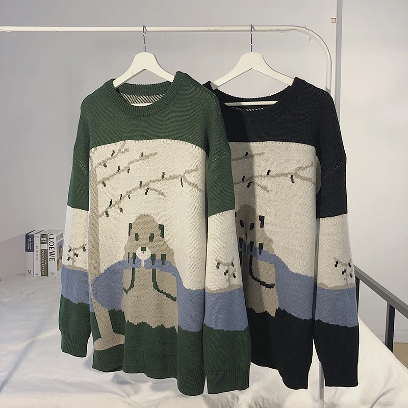 Autumn Mens New Skulls Print Sweater Hip Hop Sweater Cotton Loose Streetwear Oversized Mens Fashion Turtleneck Pullover Top